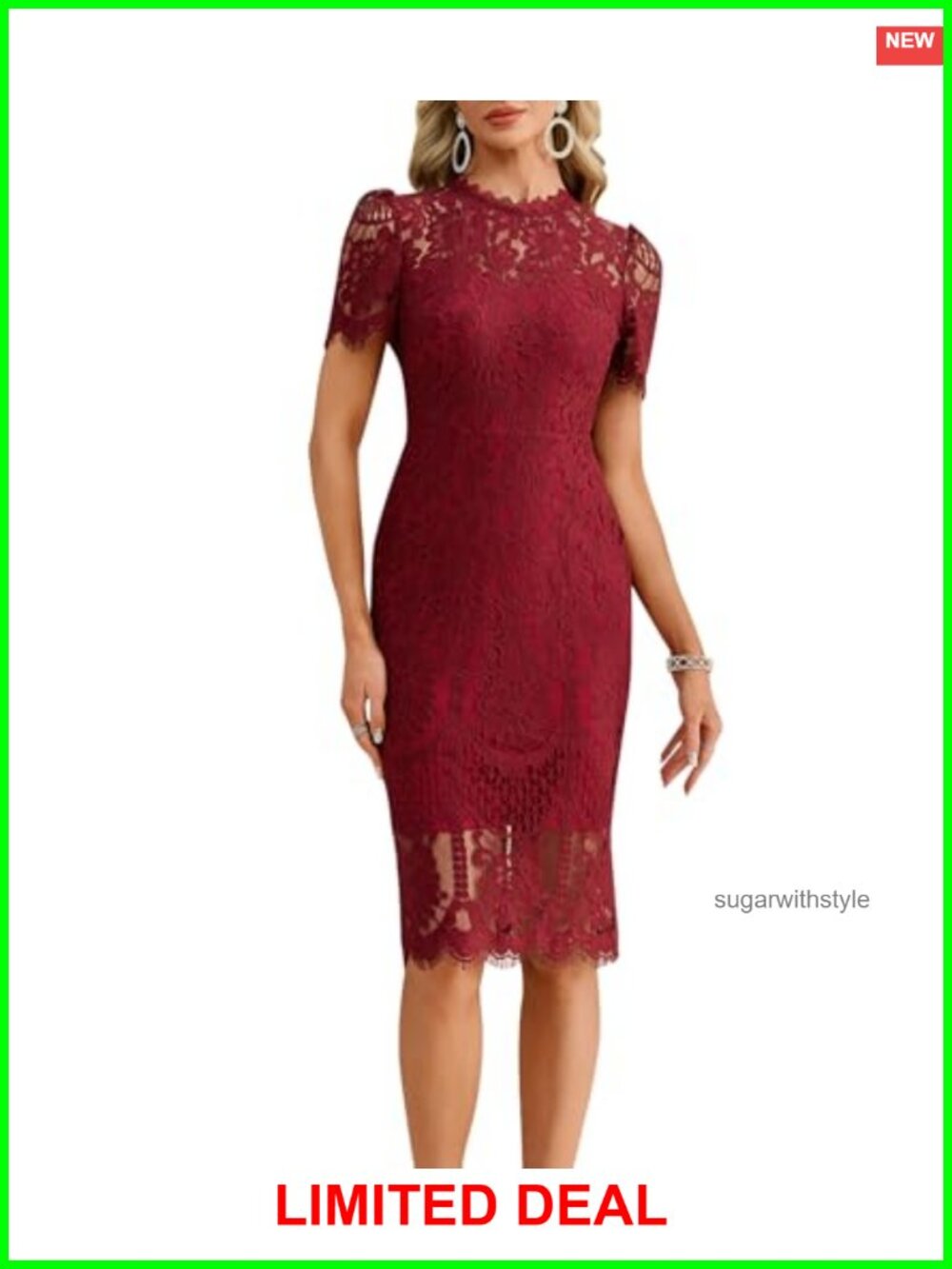 Lace Cocktail Dress Short Sleeve Bodycon Knee Length Party Wedding Guest